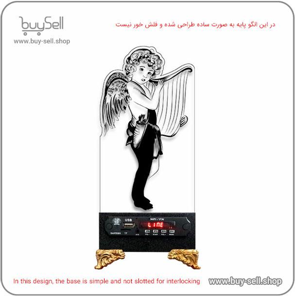 الگوی برش لیزری چراغ خواب دو بعدی مدل فرشته چنگ نواز